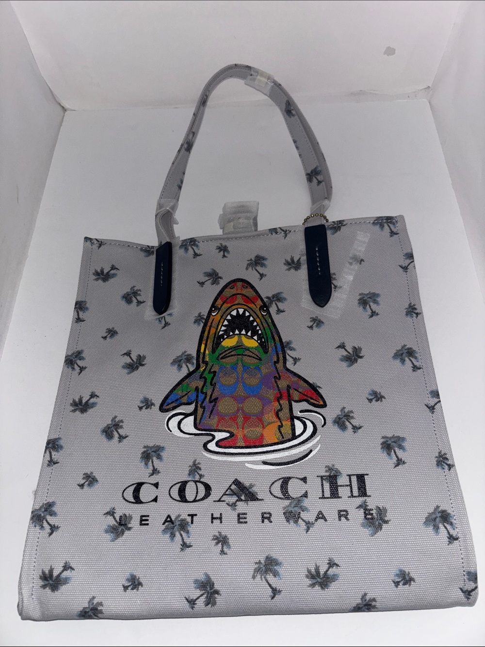 SHARK WEEK!!! Coach Gray Canvas Tote with Multicolor Shark Motif
